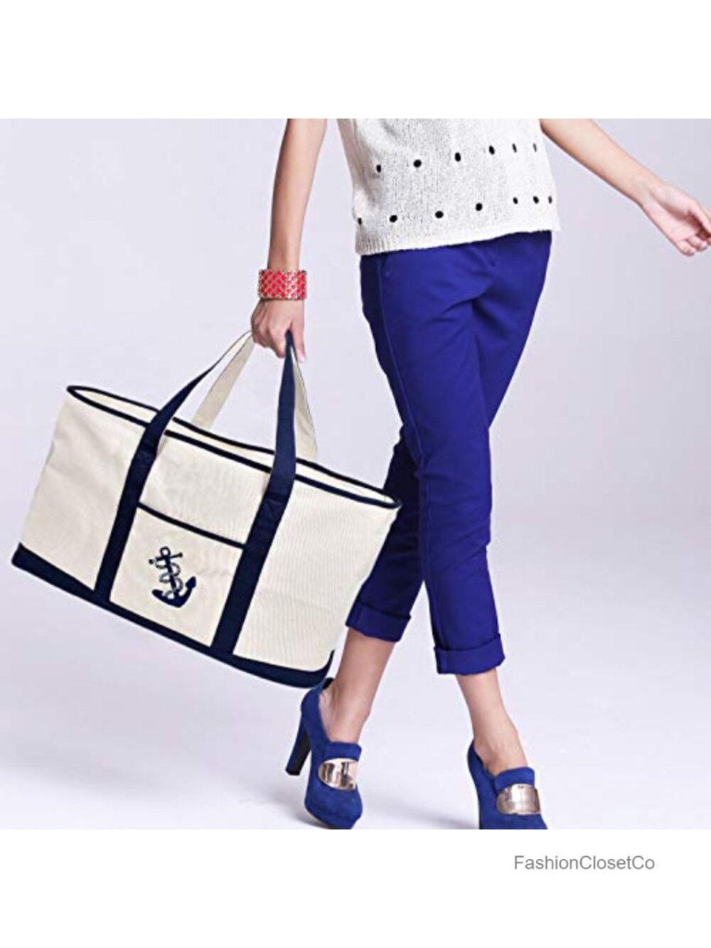 Extra Large Heavy Duty Canvas Tote Bag with Zipper, Travel Weekend Beach Boat - Picture 5 of 6